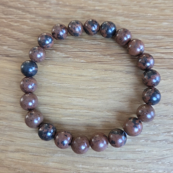 Mahogany Obsidian Beads Bracelet, Stretch, Hand Crafted - Picture 6 of 8